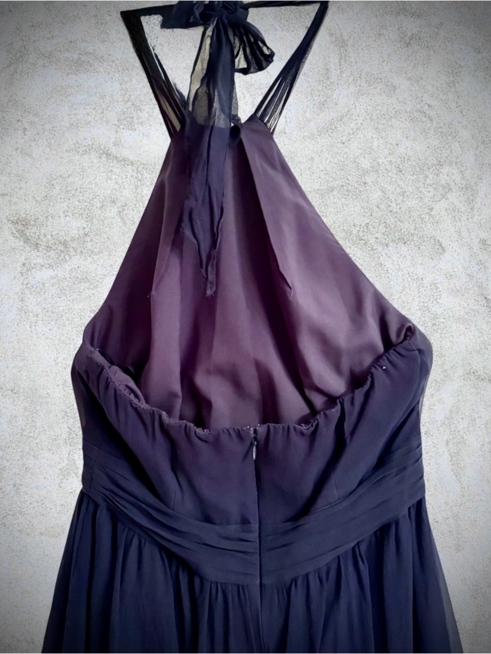 Ann Taylor 100% Silk Halter Dress Navy Sz 6 Tie Neck Pleated Chiffon Formal Mini - Picture 9 of 14